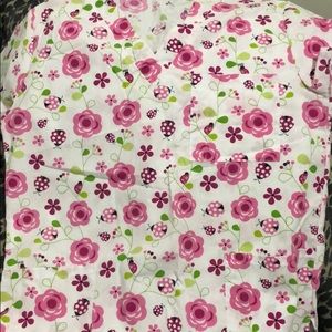 Pink flower and lady big scrub top